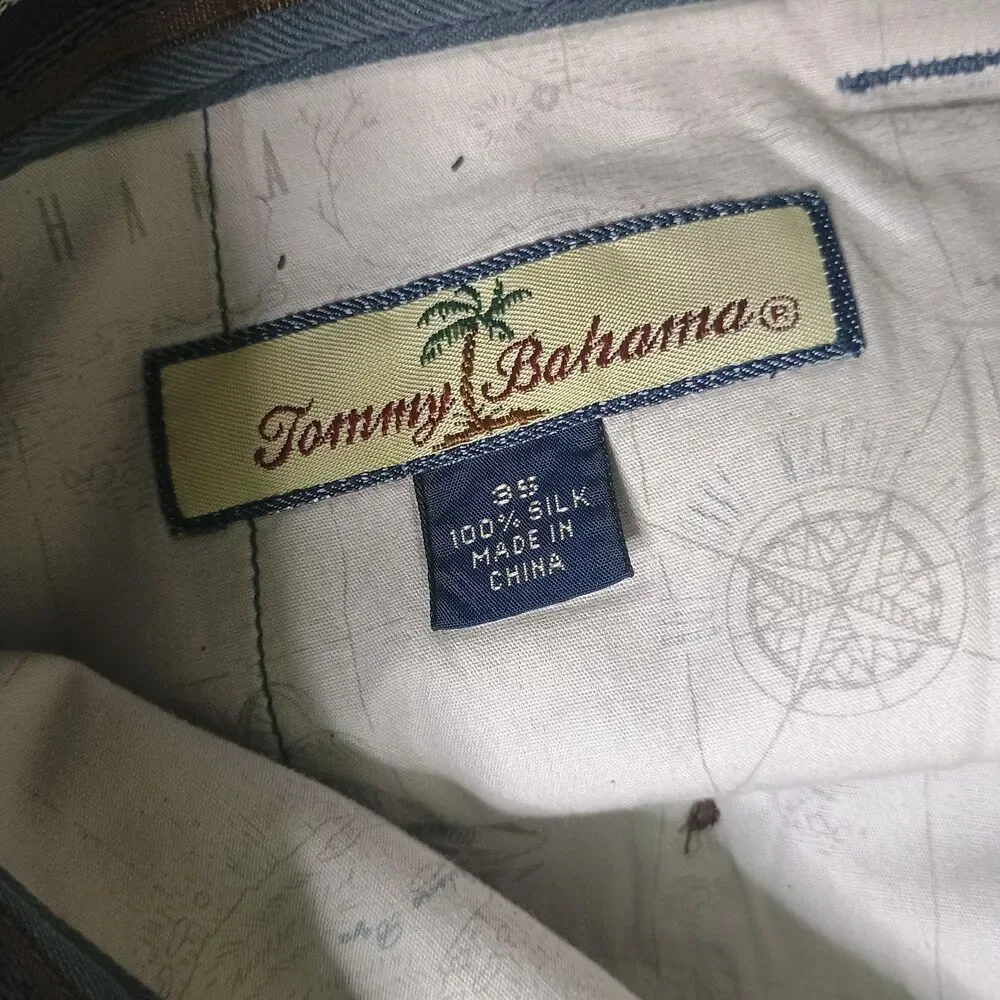 Tommy Bahama Short Mens Size 35 Havana Herringbone Blue 100% Silk Pleated